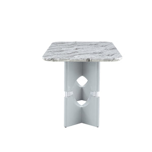 English Elm Modern Marble Print Mdf Dining Table Sculptural Hollow Frame Metal Accents Small Space Gray W3875S00027