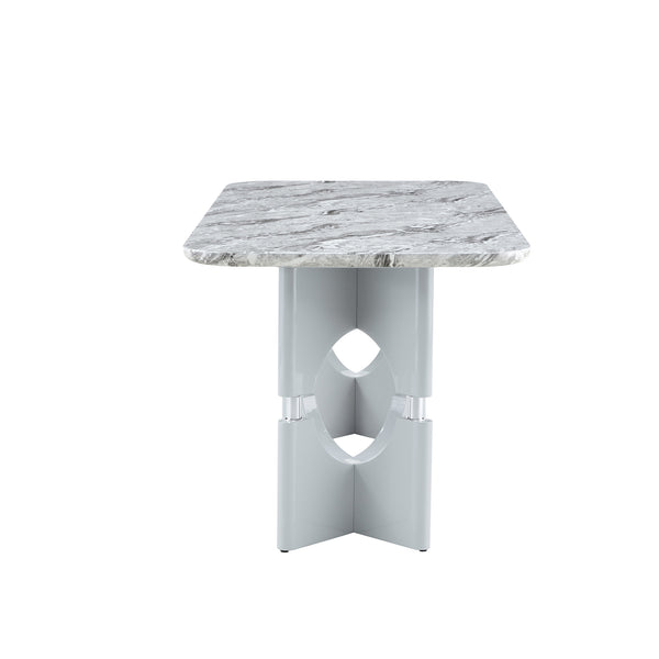 English Elm Modern Marble Print Mdf Dining Table Sculptural Hollow Frame Metal Accents Small Space Gray W3875S00027