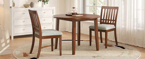 English Elm 3-piece Folding Round Dining Set with Upholstered Chairs for Compact Apartment Spaces N752S000618D