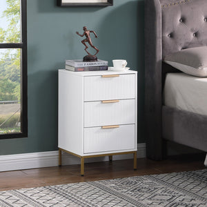 English Elm Nightstand with Drawer | 3-Tier Modern Bedside Table with Hidden Drawer, Open Shelves, Sturdy Build White+Gold 27.4 L x 17.9 W x 6.3 H W3151P345786
