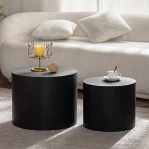 English Elm Nesting Coffee Tables Set of 2 Round Mdf Woodgrain Modern Accent for Living Room Black W3081P360443