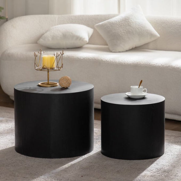 English Elm Nesting Coffee Tables Set of 2 Round Mdf Woodgrain Modern Accent for Living Room Black W3081P360443