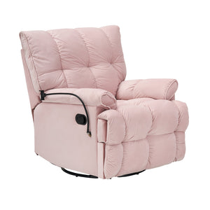 English Elm Single Teddy Upholstered Recliner Chair with Solid Wood Frame, Sponge Cushions & Phone Stand, Adjustable Back to 150° Pink W1278P212866
