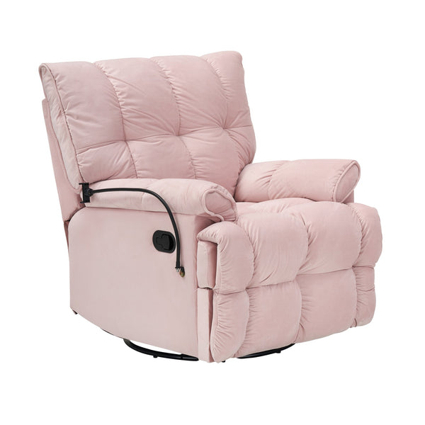English Elm Single Teddy Upholstered Recliner Chair with Solid Wood Frame, Sponge Cushions & Phone Stand, Adjustable Back to 150° Pink W1278P212866