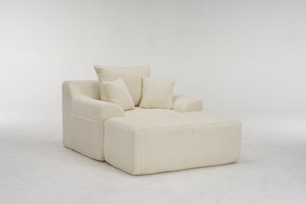English Elm Oversized corduroy chaise lounge with ottoman, plush boneless sofa, ergonomic pillows for relaxing comfort Beige W1901P278402