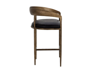 Sunpan Zanatta Stylish Barstool with Antique Brass Frame and Unique Hammered Metal Detailing for Any Space Charcoal Black Leather