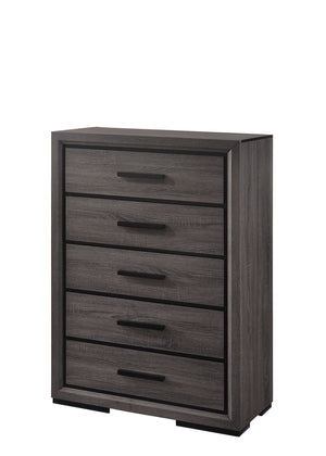 English Elm Contemporary Chic Five-Drawer Chest with Chrome Legs, High-Gloss Coating, Smooth Modern Design Gray 38 L x 20 W x 52 H B2741P368908