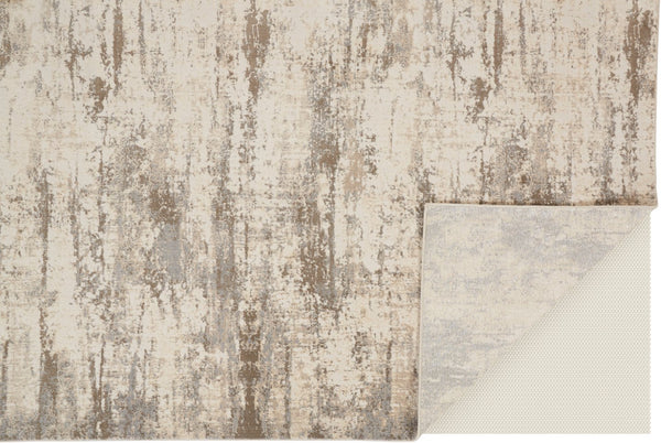 Feizy Rugs Parker Abstract Distressed Rug - Contemporary Viscose And Polyester Design For Modern Interiors Ivory,Brown Viscose,Polyester Prk3719fslvbgef01