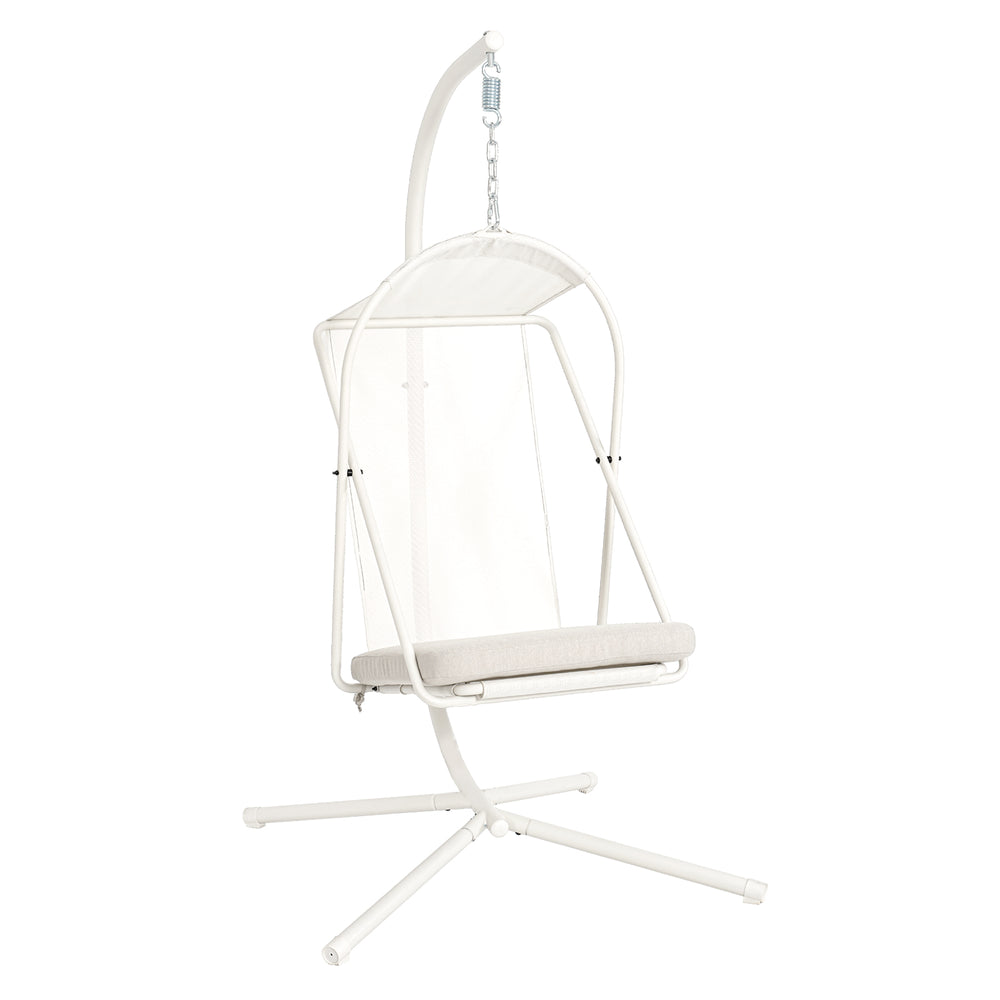 English Elm Hanging Egg Chair with Freestanding Steel Stand Rattan Cocoon Seat for Patio Balcony White+Gray T5880P494888