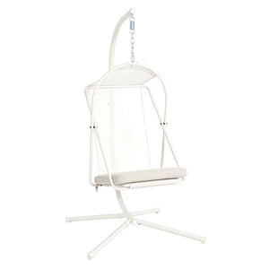 English Elm Hanging Egg Chair with Freestanding Steel Stand Rattan Cocoon Seat for Patio Balcony White+Gray T5880P494888