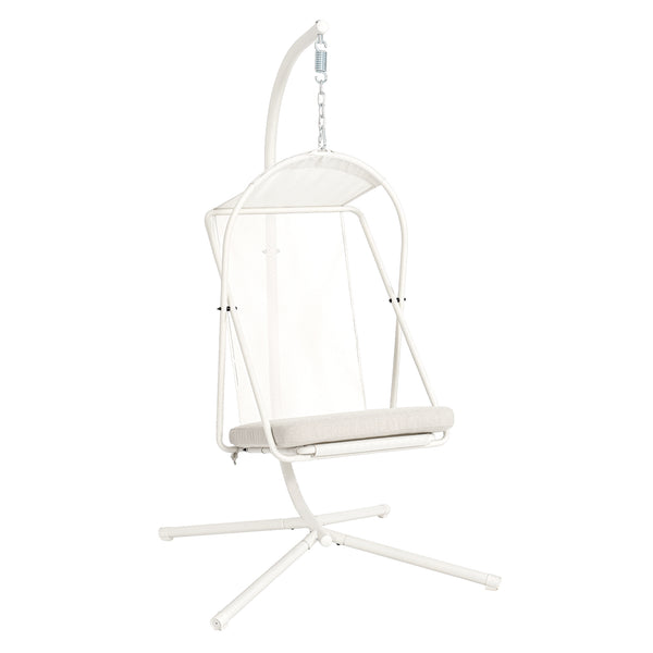 English Elm Hanging Egg Chair with Freestanding Steel Stand Rattan Cocoon Seat for Patio Balcony White+Gray T5880P494888