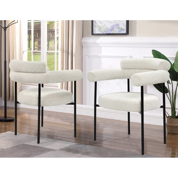 English Elm Set of 2 Boucle Fabric Kitchen Dining Chair with Armrest, Sleek Stainless Steel Frame, Cream Finish Black+Cream 53 L x 28 W x 12 H B011P353069