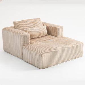 English Elm Oversized Corduroy Floor Lounge Chair with Modular Ottoman All Foam Deep Seat Beige W3326S00026