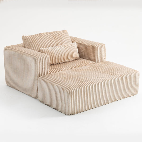 English Elm Oversized Corduroy Floor Lounge Chair with Modular Ottoman All Foam Deep Seat Beige W3326S00026