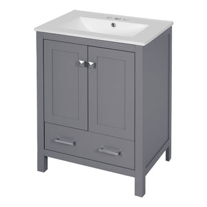 English Elm 24-inch Modern Bathroom Vanity with Ceramic Sink, Soft-Close Doors, Drawer Divider & Ample Storage Gray N729P299440E