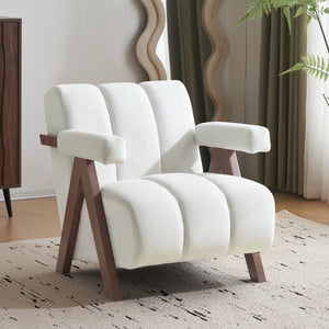 English Elm Christopher Knight Home® - Mid Century Modern Barrel Chair with Solid Wood Frame, Plush Tufted Velvet Ivory Seat, Cozy 28.5" Wide Lounge N765P197467W