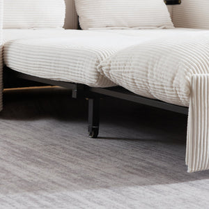 English Elm MH'' MH' 64.5 Inch Sleeper Sofa Bed with Corduroy Upholstery, Sturdy Wood & Iron Frame, 3-in-1 Convertible Comfort Beige W1193S00124