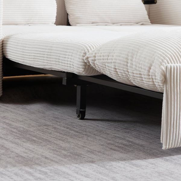 English Elm MH'' MH' 64.5 Inch Sleeper Sofa Bed with Corduroy Upholstery, Sturdy Wood & Iron Frame, 3-in-1 Convertible Comfort Beige W1193S00124