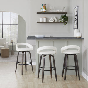 English Elm Fixed-height Swivel Barstools Bentwood Walnut Base Faux Leather Seat Set of 2 B202S01911