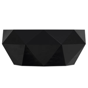 English Elm Zayn Solid Acacia Faceted Drum Coffee Table Sculptural Wood Grain Living Room Accent Black B136P429103