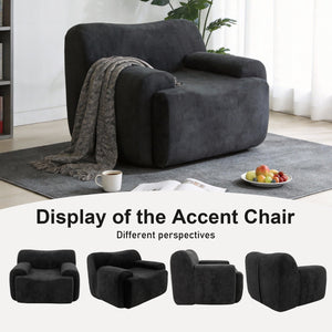 English Elm Wide Chenille Accent Chair Oversized Cozy Seat for Bedroom Living or Studio Spaces Black W5385P433243