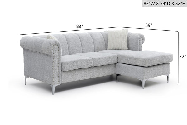 English Elm Sammy Chenille Chaise Sofa with Chrome Nailheads Mid-century Plush Seating for Living Room B078S00658