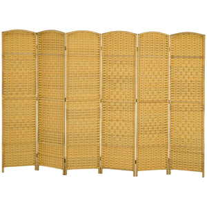 English Elm HOMCOM Hand-Woven 6-Panel Room Divider 6' Tall Folding Privacy Screen Paulownia Frame Natural Wood W2225P217942