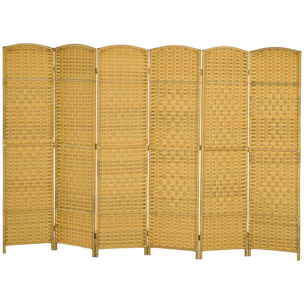 English Elm HOMCOM Hand-Woven 6-Panel Room Divider 6' Tall Folding Privacy Screen Paulownia Frame Natural Wood W2225P217942