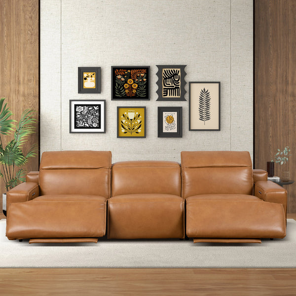 English Elm Urbana Triple Power Reclining Sofa in Top Grain Leather for Modern Living Rooms B183S00114