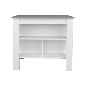 English Elm Kitchen Island Ada Taupe Multi with White Accents – Compact 35.4"H x 40.5"W Durable Engineered Wood Storage Oasis B092P238715
