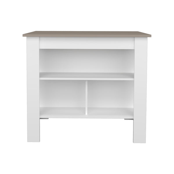 English Elm Kitchen Island Ada Taupe Multi with White Accents – Compact 35.4"H x 40.5"W Durable Engineered Wood Storage Oasis B092P238715