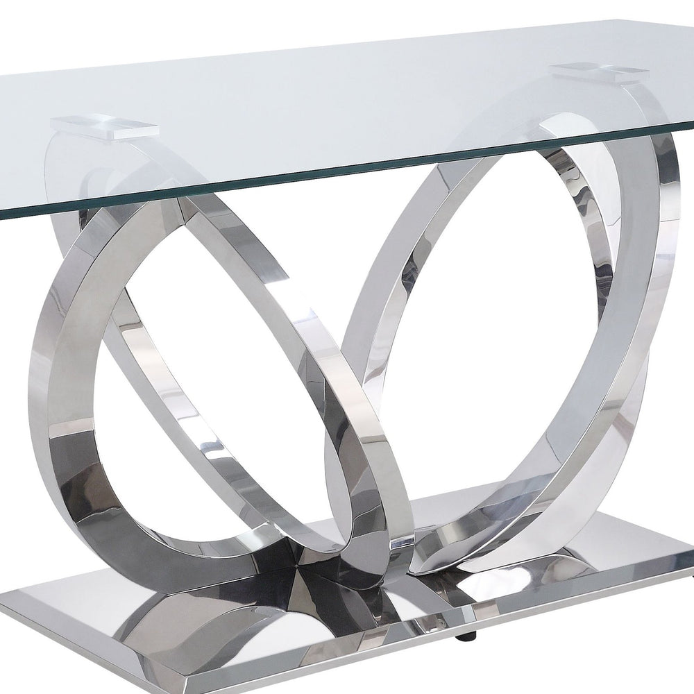 English Elm Finley Mirrored Silver Dining Table with 12mm Tempered Glass Top — Modern Glam, Sleek Reflective Design B2726S00207