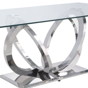 English Elm Finley Mirrored Silver Dining Table with 12mm Tempered Glass Top — Modern Glam, Sleek Reflective Design B2726S00207
