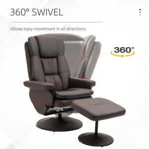 English Elm HOMCOM Swivel Recliner with Ottoman Brown PU Leather 135° Manual Recline High Back Comfort W2225P173979