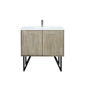 English Elm Rustic Acacia Bath Vanity 36" W X 20" D With White Quartz Top & Chrome Faucet - Organized Elegance! B2731P259610-GIGA