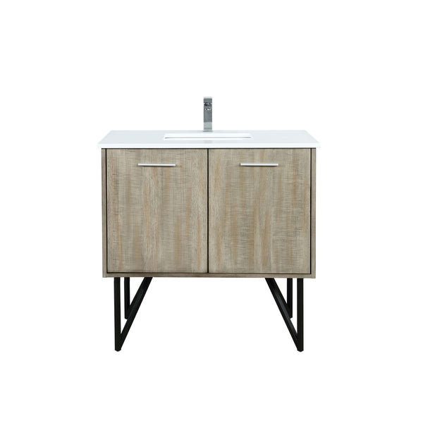 English Elm Rustic Acacia Bath Vanity 36" W X 20" D With White Quartz Top & Chrome Faucet - Organized Elegance! B2731P259610-GIGA