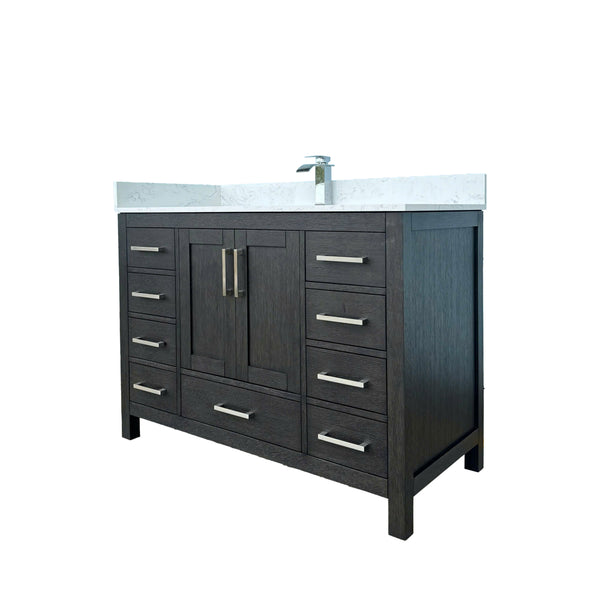 English Elm 48" Matte Black Bathroom Vanity Carrara Top Ceramic Sink 9 Drawers 2 Doors T3785P442235