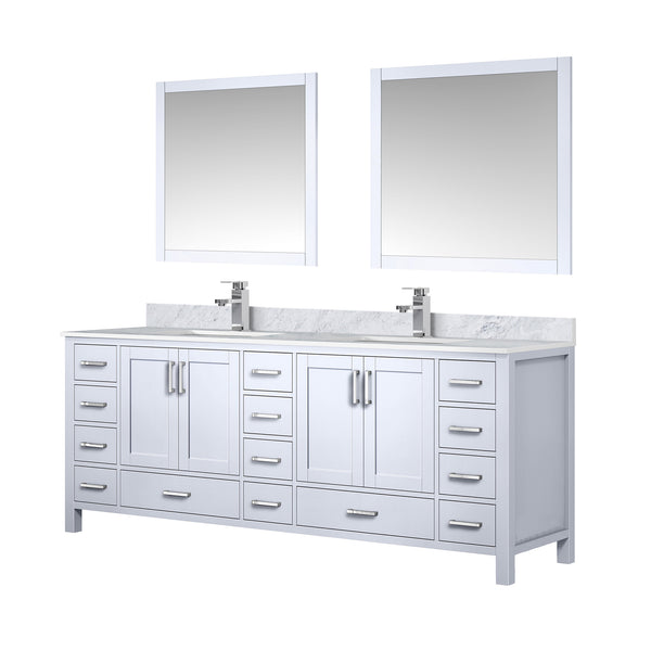 English Elm White Double Bath Vanity 84 in W x 22 in D with Carrara Marble Top, Chrome Faucet, 34in Mirrors, Durable Finish B2731S01062