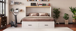 English Elm Queen Murphy Cabinet Bed Rustic Grey Farmhouse Style with Charging Station Storage W5271S00002