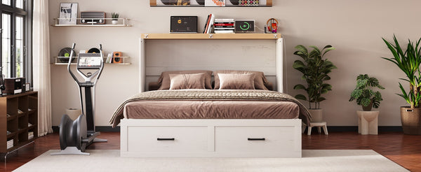 English Elm Queen Murphy Cabinet Bed Rustic Grey Farmhouse Style with Charging Station Storage W5271S00002