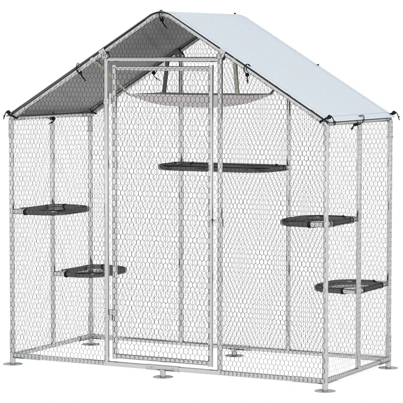 English Elm Pet Catio Walk-in Outdoor Cat Enclosure with Galvanized Steel Frame and Uv Roof T3971P466707