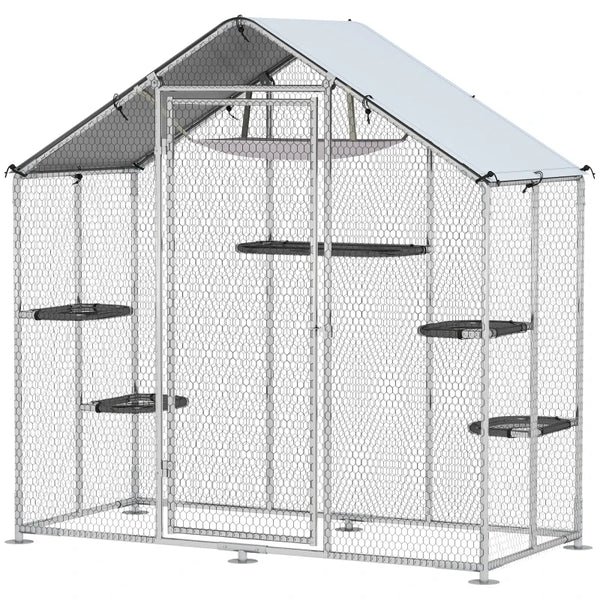 English Elm Pet Catio Walk-in Outdoor Cat Enclosure with Galvanized Steel Frame and Uv Roof T3971P466707