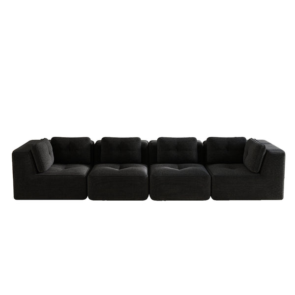 English Elm Modern Corduroy Tufted Modular Sectional with Deep Seating and Anti-slip Base Black W714S01792