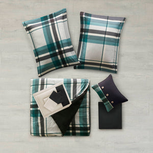 English Elm 7 Pcs Twin Xl Teal And Black Plaid Comforter Set - Soft Microfiber Bedding With Sheets & Pillow B035P319865