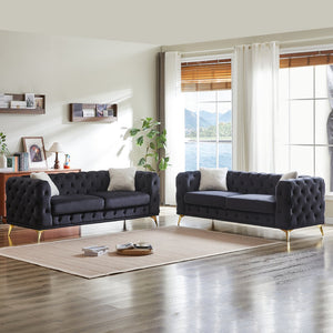 English Elm Fx Modern Velvet 3-Seater + 3-Seater Sofa Set - Stylish, Durable Comfort For Living Room & Office Spaces W1926S00074