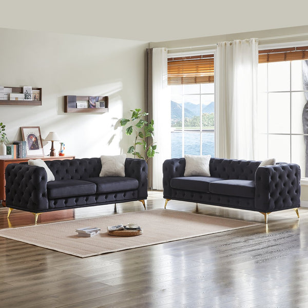 English Elm Fx Modern Velvet 3-Seater + 3-Seater Sofa Set - Stylish, Durable Comfort For Living Room & Office Spaces W1926S00074
