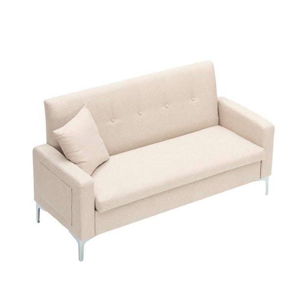 English Elm 57-inch Velvet Double Sofa with Built-In Storage, Solid Wood Frame, Silver Legs, 350lb Capacity and Modern Compact Design Beige W3356P346854