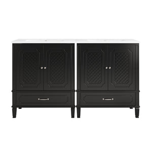 English Elm Christopher Knight Home® - 60" Bathroom Vanity Double Sink Freestanding Set with Ceramic Tops, Ample Adjustable Storage Black N759S313313B