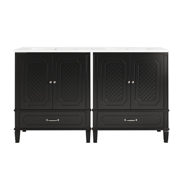 English Elm Christopher Knight Home® - 60" Bathroom Vanity Double Sink Freestanding Set with Ceramic Tops, Ample Adjustable Storage Black N759S313313B