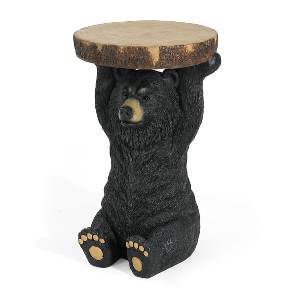 English Elm Christopher Knight Home® - Black Bear MGO Side Table Pedestal — Hand-Painted Resin Bear Stool with Faux Wood Top, Indoor/Outdoor Decor N765P353629K